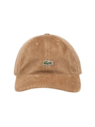Lacoste Corduroy Logo-patch Cap In Brown