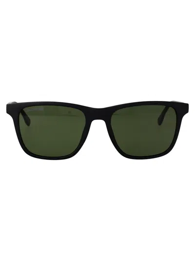 Lacoste Matte Black Acetate Sunglasses In Green