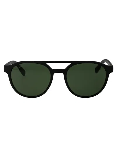 Lacoste Matte Black Acetate Sunglasses In Green