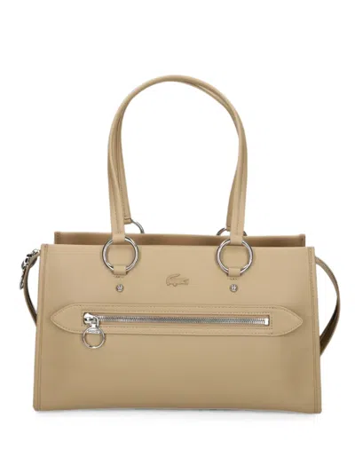 Lacoste Medium Celys Logo-embossed Zipped Tote Bag In Brown