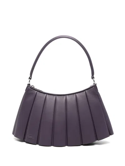 Lacoste Medium Lenglen Pleated Leather Tote Bag In Purple