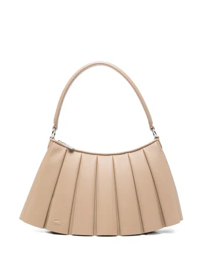 Lacoste Medium Lenglen Pleated Shoulder Bag In Neutral