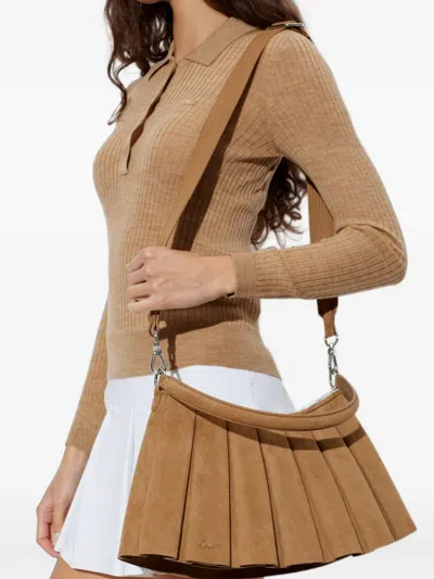 Lacoste Medium Lenglen Pleated Shoulder Bag In Brown