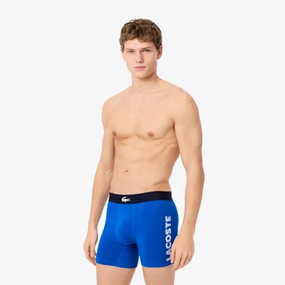 Lacoste Men's 3-pack Cotton Boxer Briefs In Blue
