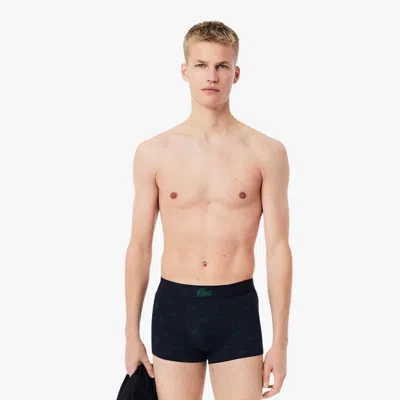 Lacoste Men's 3-pack Crocodile Print Trunks In Black