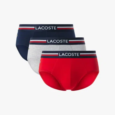 Lacoste Men's 3-pack Logo Waist Cotton Briefs In Blue