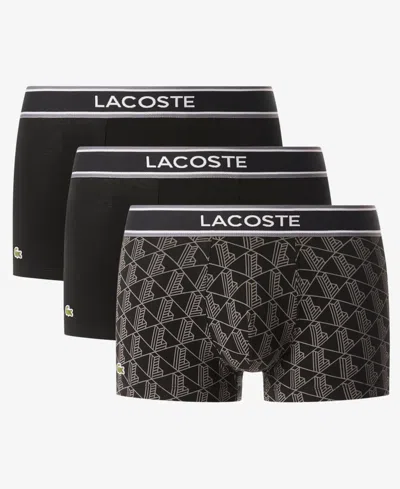 Lacoste Men's 3-pack Monogram Trunks - Xs In Black