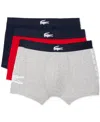 Lacoste Men's 3-pack Regular Fit Big Croc Logo Boxer Briefs In Gray