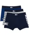 Lacoste Men's 3-pack Regular-fit Big Croc Logo Trunk Underwear In Navy Assorted