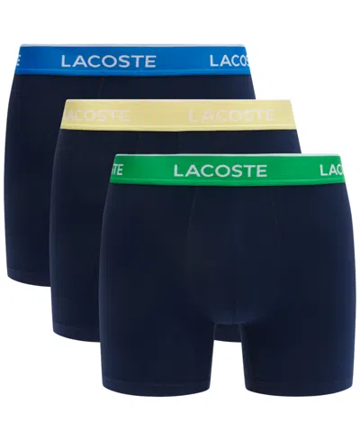 Lacoste Men's 3-pack Regular Fit Logo Waistband Boxer Briefs In Blue