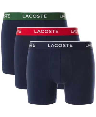 Lacoste Men's 3-pack Regular Fit Logo Waistband Boxer Briefs In Blue