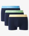 Lacoste Men's 3-pack Regular-fit Logo Waistband Trunk Underwear In Blue