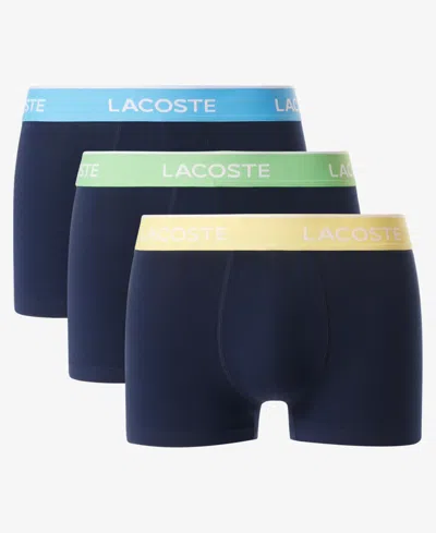 Lacoste Men's 3-pack Regular-fit Logo Waistband Trunk Underwear In Blue