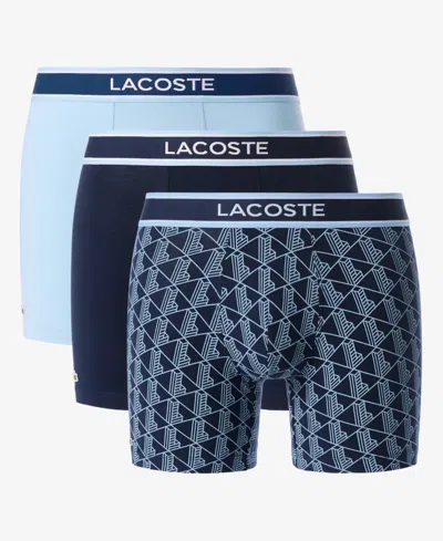 Lacoste Men's 3-pack Regular-fit Monogram 5" Boxer Briefs In Blue