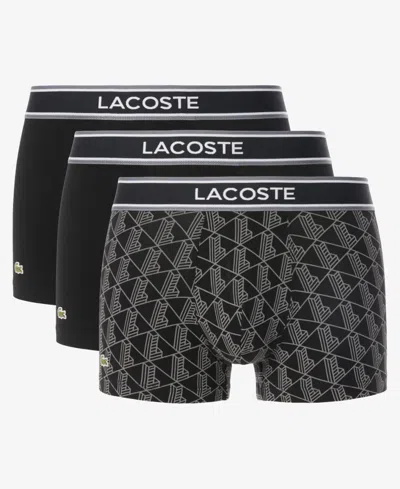 Lacoste Men's 3-pack Regular-fit Monogram 5" Boxer Briefs In Black