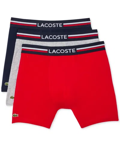 Lacoste Men's 3-pack Regular-fit Stretch French Flag Boxer Briefs In Multi
