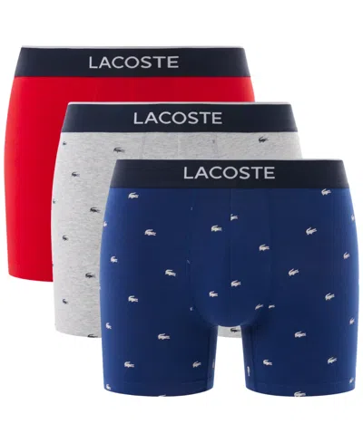 Lacoste Men's 3-pack Regular-fit Stretch Mini-croc Boxer Briefs In Multi