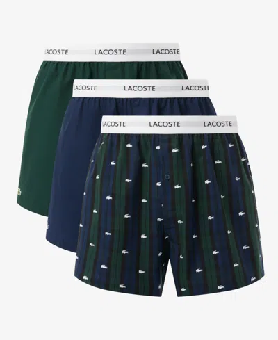 Lacoste Men's 3-pack Regular-fit Woven Boxer Set In Multi