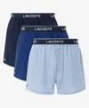 Lacoste Core Graphice Assorted 3-pack Cotton Boxers In Blue