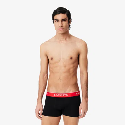 Lacoste Men's 3-pack Stretch Cotton Trunks In Black