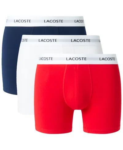 Lacoste Men's 3-pk. Regular-fit Logo Waistband 5" Boxer Briefs In Multi
