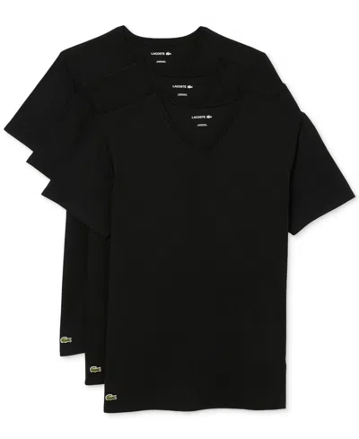 Lacoste Men's 3-pack Regular Fit V-neck Undershirts In Black