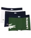 Lacoste Men's 3-pack Regular-fit Big Croc Logo Trunk Underwear In Green,navy,white