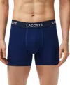Lacoste Core Essentials Assorted 3-pack Stretch Cotton Boxer Briefs In Blue