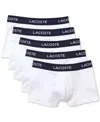 Lacoste Men's 5-pack Regular-fit Stretch Logo Band Trunk Underwear In White