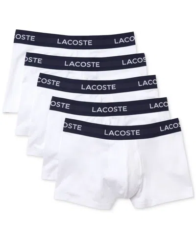 Lacoste Men's 5-pack Regular-fit Stretch Logo Band Trunk Underwear In White