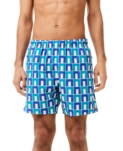 Lacoste Men's Abstract-print Quick-dry 6" Swim Trunks In Is