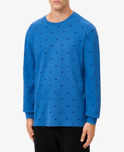 Lacoste Men's All Over Croc Print Long-sleeve Thermal Sleep Shirt In Blue