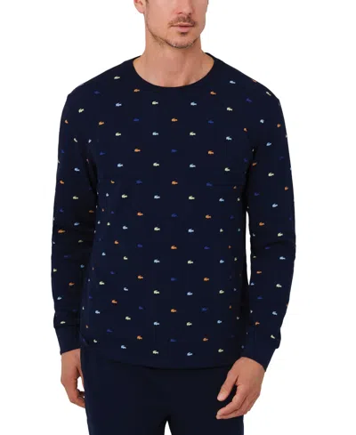Lacoste Men's All Over Croc Print Long-sleeve Thermal Sleep Shirt In Navy Assorted