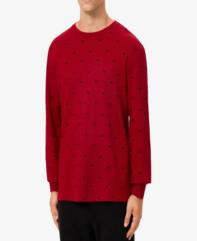 Lacoste Men's All Over Croc Print Long-sleeve Thermal Sleep Shirt In Red