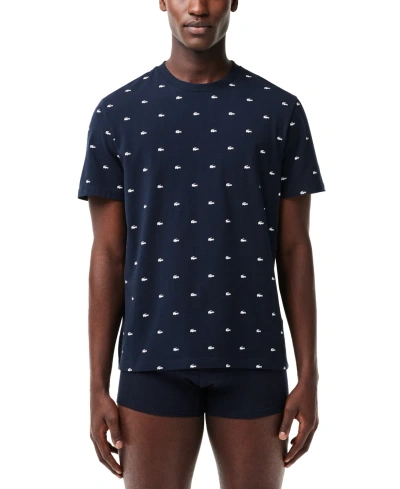 Lacoste Men's Allover Crocodile Logo Underwear T-shirt In Navy