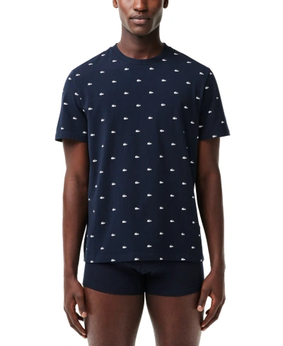 Lacoste Men's Allover Crocodile Logo Underwear T-shirt In Blue
