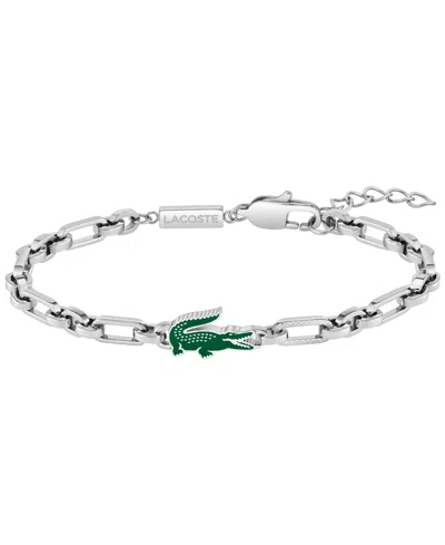 Lacoste Men's Arthor Silver-tone Stainless Steel With Green Enamel Crocodile Bracelet