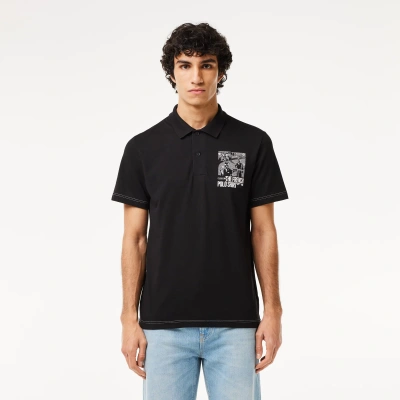 Lacoste Movement Graphic-print Polo Shirt In Black