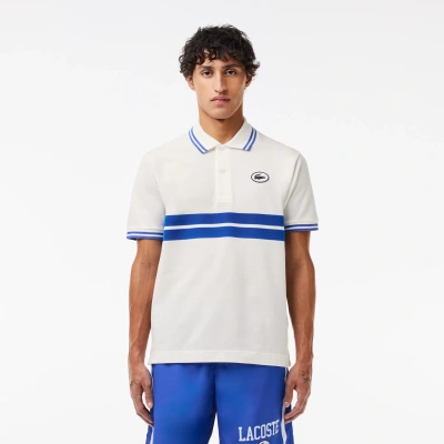 Lacoste Striped Organic-cotton Polo Shirt In White