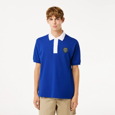 Lacoste Men's Logo Badge Contrast Collar Polo - Xl - 6 In Blue