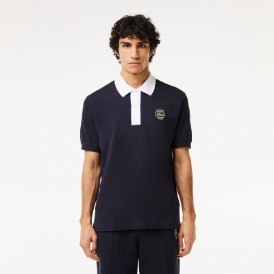 Lacoste Men's Logo Badge Contrast Collar Polo - S - 3 In Blue