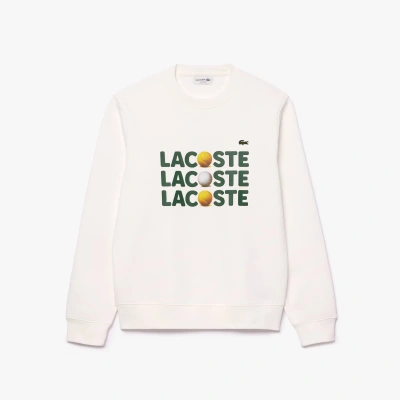 Lacoste Men's Tennis Ball Print Fleece Sweatshirt - L - 5 In White