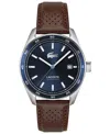 Lacoste Men's Boston Automatique Brown Leather Strap Watch 40mm In Brown