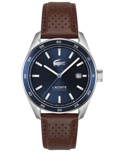 Lacoste Men's Boston Automatique Brown Leather Strap Watch 40mm
