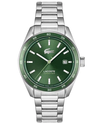 Lacoste Men's Boston Automatique Silver Stainless Steel Bracelet Watch 40mm In Green