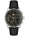 Lacoste Men's Boston Black Leather Strap Watch 42mm In Black
