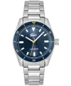 Lacoste Men's Boston Silver Tone Stainless Steel Bracelet Watch, 39mm In Navy