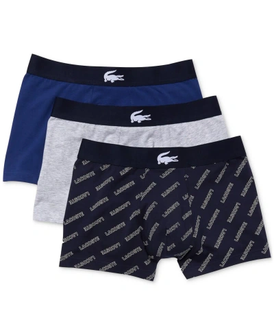 Lacoste Men's Boxer Brief Underwear, Pack Of 3 In Navy Blue,white-silver Ch