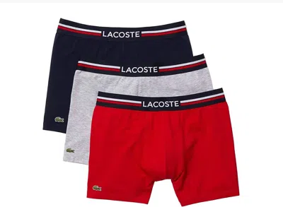 Lacoste Men Boxer Briefs 3-pack French Flag Iconic Lifestyle In Red Blue Gray