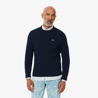 Lacoste Men's Cable Knit Cotton Sweater - Xxl - 7 In Blue